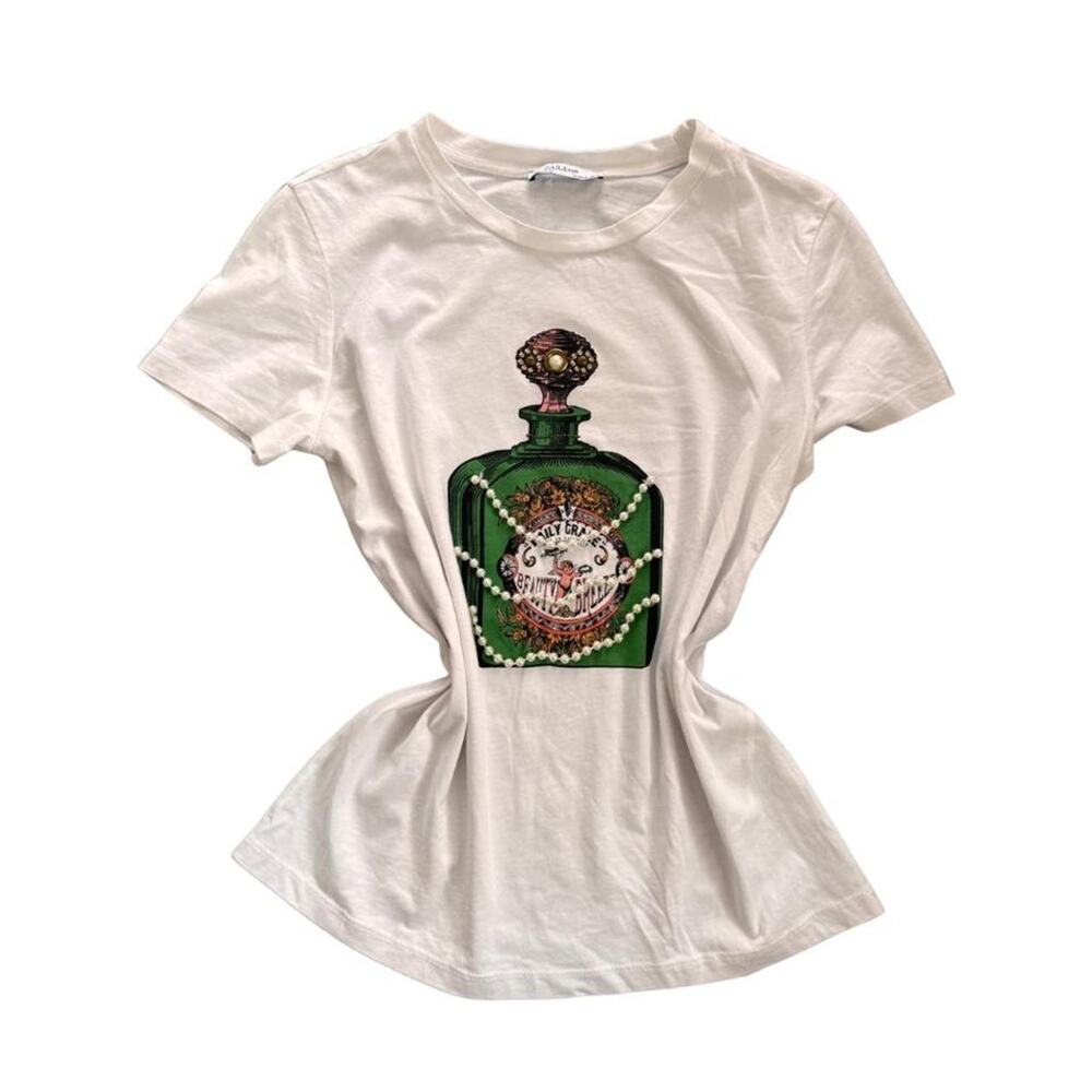 Zara White Perfume Graphic Baby Tee